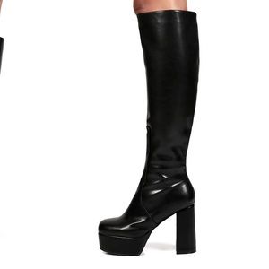 Platform Black Knee High Faux Boots